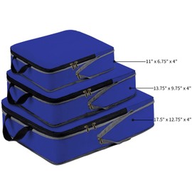 Eono Compression Packing Cubes, Luggage Organiser Set, Extensible Suitcase Organiser, Packing Organisers for Suitcases, Packing Cubes for Travel or Home Storage - Navy, 3 Set