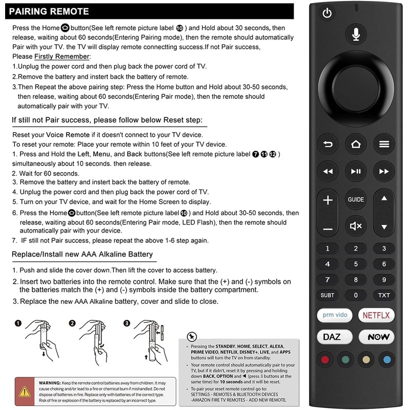 Replacement Remote Control for OK. Fire TV ODL55850UV-TFB | ODL43851UT-TFB