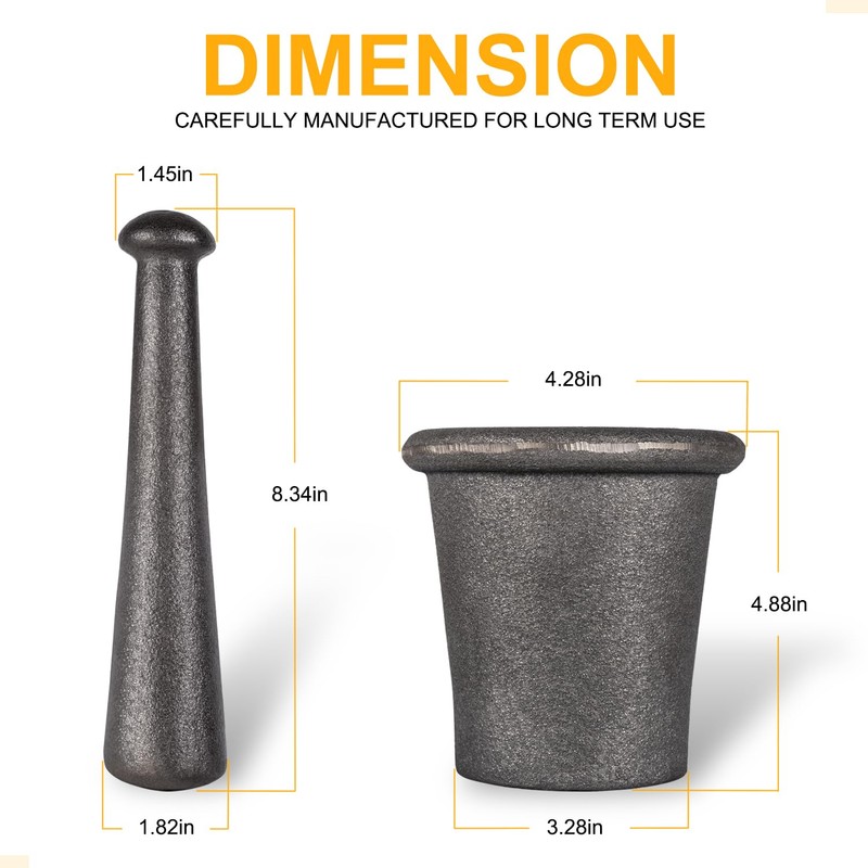 Cast Iron Mortar Pestle Tool Set Rock-Ore Crusher Grinder Large