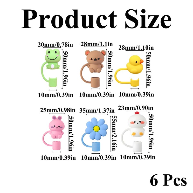 6 Pcs Straw Caps Cute Reusable Straw Topper 10mm Reusable