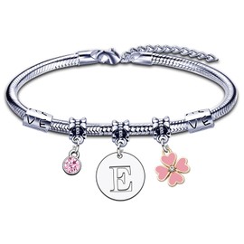 KJKJKJ A-Z 26 Initial Letter Pendant Bracelet Women Christmas Gift Personalisation Ideas Birthday Gift Bracelet Daughter Sisters Friends Lovers Birthday Christmas Graduation, L, Stainless Steel, 0