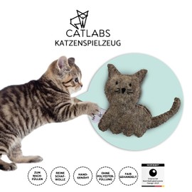 CATLABS Sustainable Cat Toy 'Cuddly Cat' with Catnip, Fair Handmade for Your Cat, Made of Natural Sheep's Wool without Polyester, Filling Made of 100% Catnip, Refillable