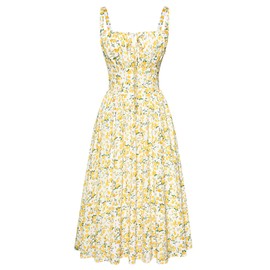 Floral Corset Dress for Women Ruched Bust Flowy Summer Cottage Core Dress White Yellow Floral XL