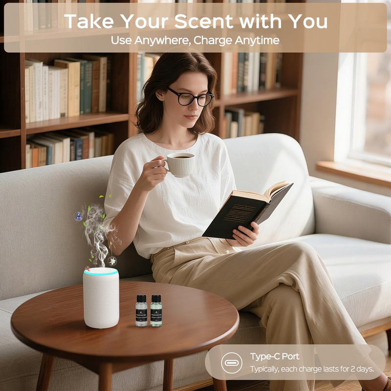 Portable Waterless Essential Oil Diffuser Starter Kit with 7 Lights