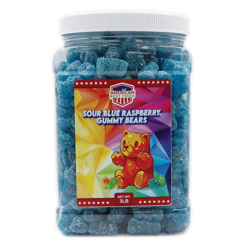 Gummy Bear 3LB In Plastic Clear Container (SOUR BLUE RASPBERRY)
