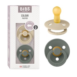 BIBS Chupones Colour Pack de 2, Tetina redonda de látex natural, Talle 2, Color Vanilla/Pine, 6 a 18 meses, Hecho en Dinamarca