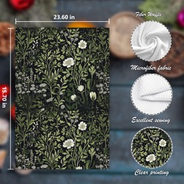 Nipil Vintage Green Floral Kitchen Towels, Dark Cottagecore Botanical Floral Hand Towels for Bathroom, Botanical Decor Dish Tea Towels for Kitchen, Cottagecore Bathroom Decor, 16x24 Inches