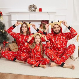 Adisputent Christmas Pajamas for Family Matching Cute Long Sleeve Couples Soft Holiday Sleepwear Funny Christmas Pjs sets One Piece Red Reindeer Men L