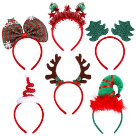 Ruisita 6 Pack Christmas Party Headbands Elves Party Hats Headwear Reindeer Costume Headbands for Holiday Party Favors