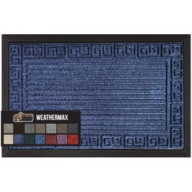 Gorilla Grip 100% Waterproof All-Season WeatherMax Doormat, 47x35, Durable Natural Rubber, Stain and Fade Resistant, Low Profile, Indoor Outdoor Door Mats, Easy Clean Patio Entry Mat, Navy Greek Keys
