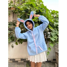 Cosplay Anime Bunny Emo Girls Sweater Hoodie Ears Costume Panda Cat Emo Bear Jacket T Shirt Top Shirt (Blue Bunny)