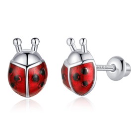 Sterling Silver Ladybug Stud Earrings for Girls Women - Hypoallergenic Screw Backs Ladybug Earrings Ladybug Gifts