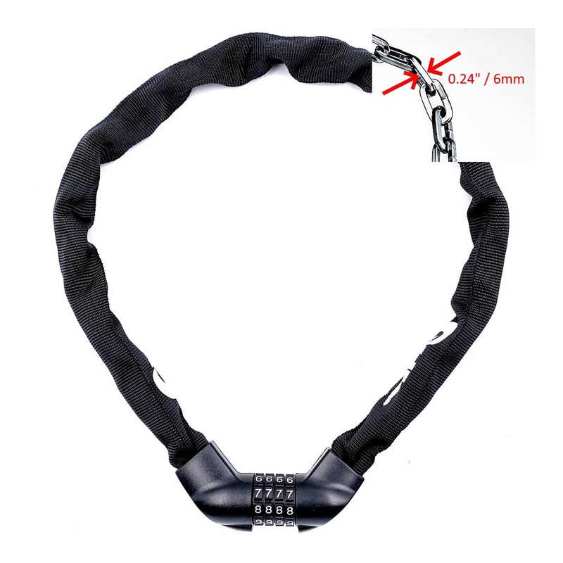 Bosvision 4-Digit Combination Steel Chain Padlock for Bicycle, Motorbike, Scooter.