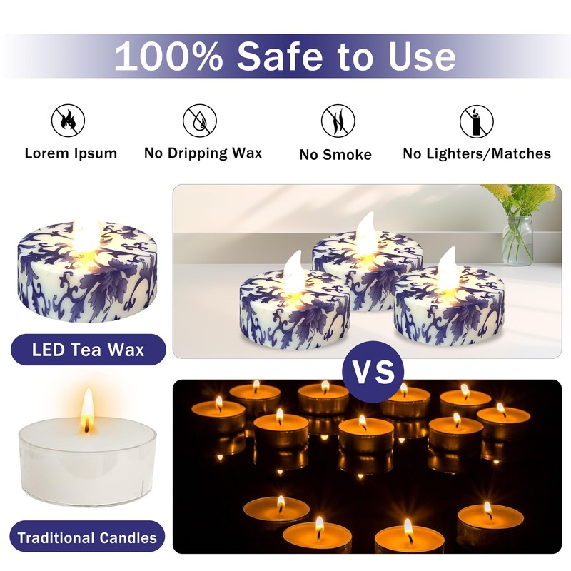 Gedengni Floral Flameless Tealights with Remote - 12 Pack Blue