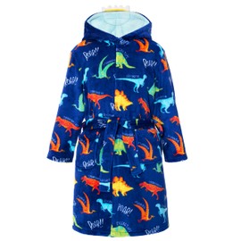 Giggling Getup Kids Robes for Boys, Hooded Blue Dinosaur Robe, Toddler Robe Kids