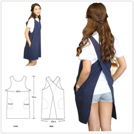 AOBBYBBS Soft Cotton Linen Apron Solid Color Halter Cross Bandage Aprons Japanese Style X Shape Kitchen Cooking Clothes Gift for Women Chef Housewarming (Navy Blue)