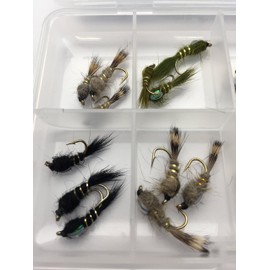 BestCity Fly Fishing Hares Ear NYMPHS + FREE FLY BOX Size 10-14 Trout Flies UK 24 Flies