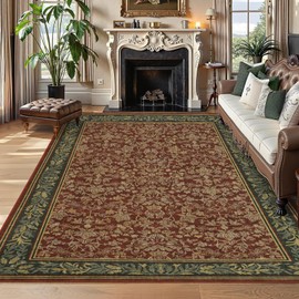 GarveeHome Washable Rug 9x12 Area Rugs for Living Room, Boho Rug Non Slip Vintage Low Pile Large Rugs for Bedroom, Dining Room, Stain Resistance Non-Shedding Accent Carpet for Office, Red