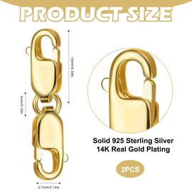 Gold Double Lobster Clasp Extender - 2 Pcs Gold Plated Double Clasps, 925 Sterling Silver Double Claw Clasps Bracelet Necklace Extension Connector, Jewelry Lobster Clasp Accessories for Jewelry Making