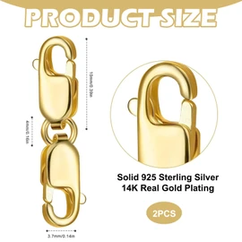 Gold Double Lobster Clasp Extender - 2 Pcs Gold Plated Double Clasps, 925 Sterling Silver Double Claw Clasps Bracelet Necklace Extension Connector, Jewelry Lobster Clasp Accessories for Jewelry Making