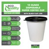 10 oz Disposable White Paper Coffee Cups with Black Flat