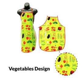 SUL PVC Apron for Women, Chefs Apron, Adjustable Wipeable Waterproof aprons for Dishwashing Men Women Perfect for Kitchen Cooking Butcher Dog Grooming Cleaning fish BBQ Coffee House (Vegetables)