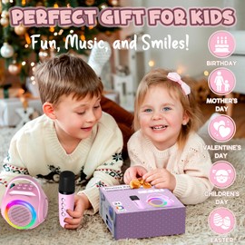 Hockvill Mini Karaoke Machine for Kids with Microphone, Bluetooth Toddler Karaoke Toy with LED Lights, Rechargeable Portable Speaker for Girls & Boys Ages 3-10, Children’s Day & Birthday Gift Ideas