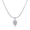 MDFUN 18K White Gold Plated Hamsa Hand Pendant Tennis Necklace