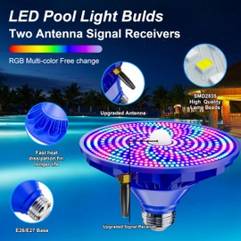 Jadisi RGBW Pool Light Bulb for Inground Pools – 90W LED Swimming Pool Lights Bulb with 12 Color Modes, Adjustable Brightness & Speed, Remote Control, Energy Efficient, E26 Base
