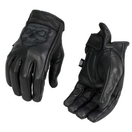 Men's Leather Motorcycle Glove w/Reflective Skull Design & Gel Palm (Large)