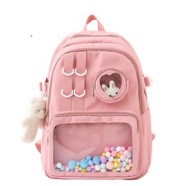 TomnuK Kawaii Backpack with Kawaii Bear Pandent (Pink)