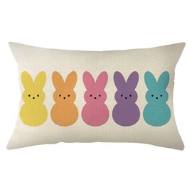 Ogiselestyle Easter Bunny Peeps Lumbar Throw Pillow Cover, 12 x 20 Inch Spring Bunny Rabbit Cushion Case Decoration for Sofa Couch