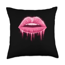 Hot Pink Lips Lipstick Kiss Make Up Artist Cosmetologist Throw Pillow