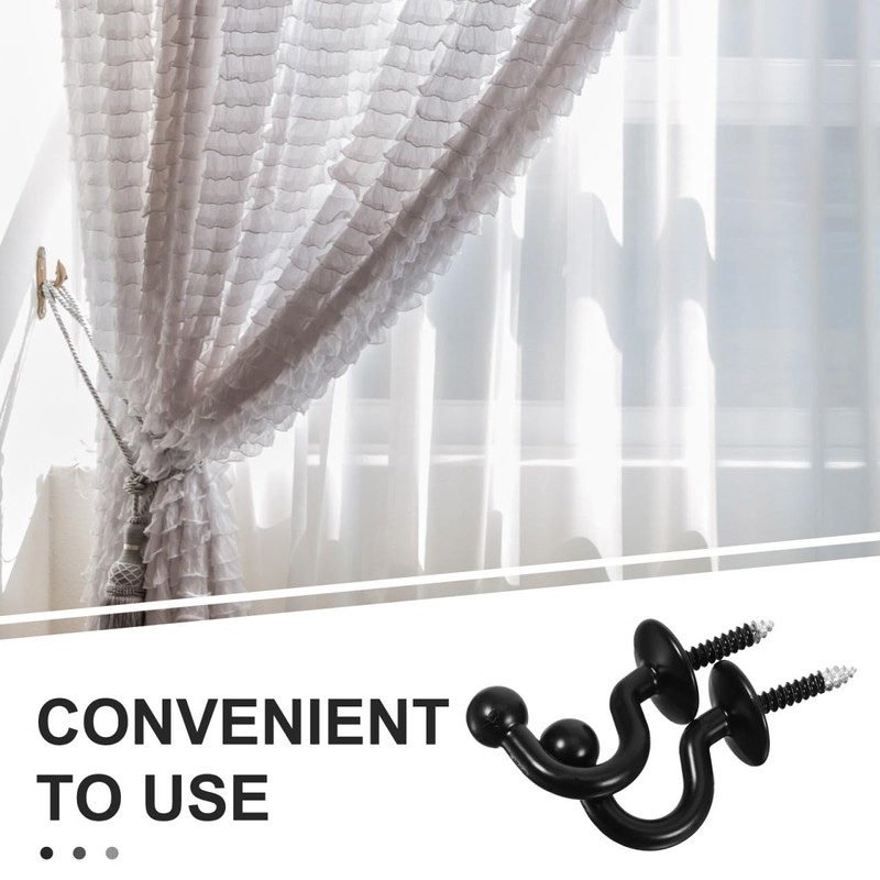 Kichvoe 2Pcs Black Curtain Tiebacks Wall Hooks - Zinc Alloy