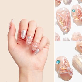 Sun&Beam Nails Handmade Nail Tip, Medium, Long, Oval, False Nails, Pink, Flesh Color, Mermaid Design, Popular, Stylish, Cute, False Nails, Pack of 10 (#104 XS)