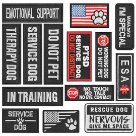 AXEN 14 Pieces Service Dog Patches Pack, Tactical Morale Patch for Dog Vest Harness Collar Loop and Hook Patches Full Embroidered Applique