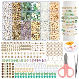 ZEFAN 1446-Piece Mixed Gemstone Beads Set, Gemstones for Threading, Fashion Gemstone Beads for Bracelets, Beads for Threading with Wooden Beads and Letter Beads for Jewellery Making