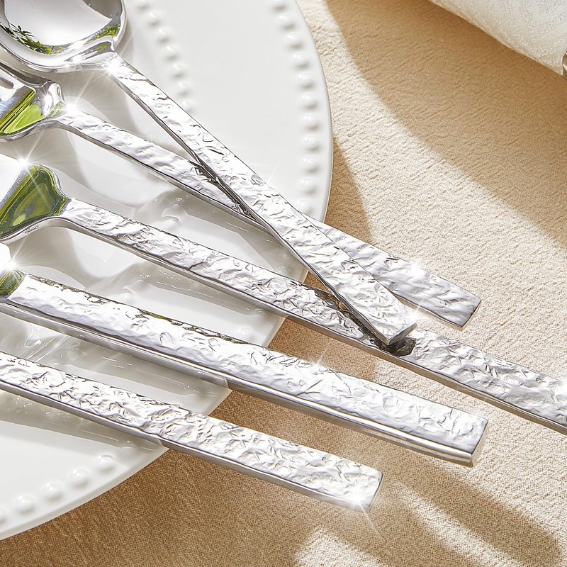 KINGSTONE 40 Pcs Hammered Silverware Set for 8, 18/10 Stainless