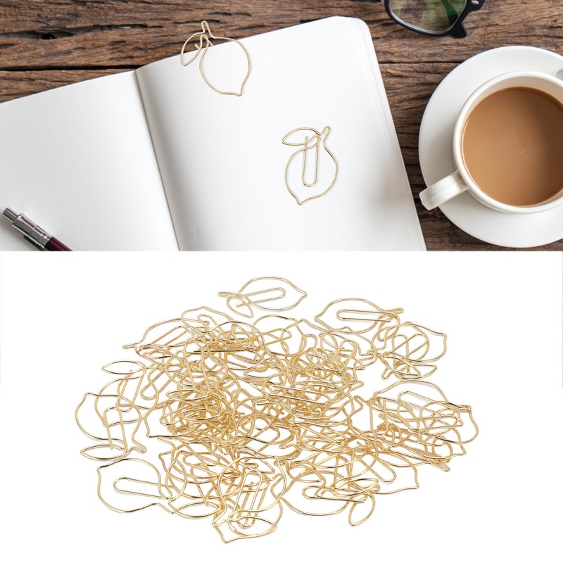 100 Pcs Paper Clip Gold Cute Lemon Shaped Bookmark Clips