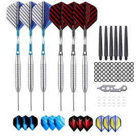 sanfeng 24 Grams Steel Tip Darts Set for Dart Board with Aluminum Shafts + 18 Flights + 50 Rubber O-rings + Dart Tool + Extra Nylon Shafts +12 Spring Rings + Storage Case