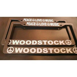 License Plate Frame Decorative LOT of 2 Woodstock License Plate Frames Peace Love Music saugerties Bethel ny