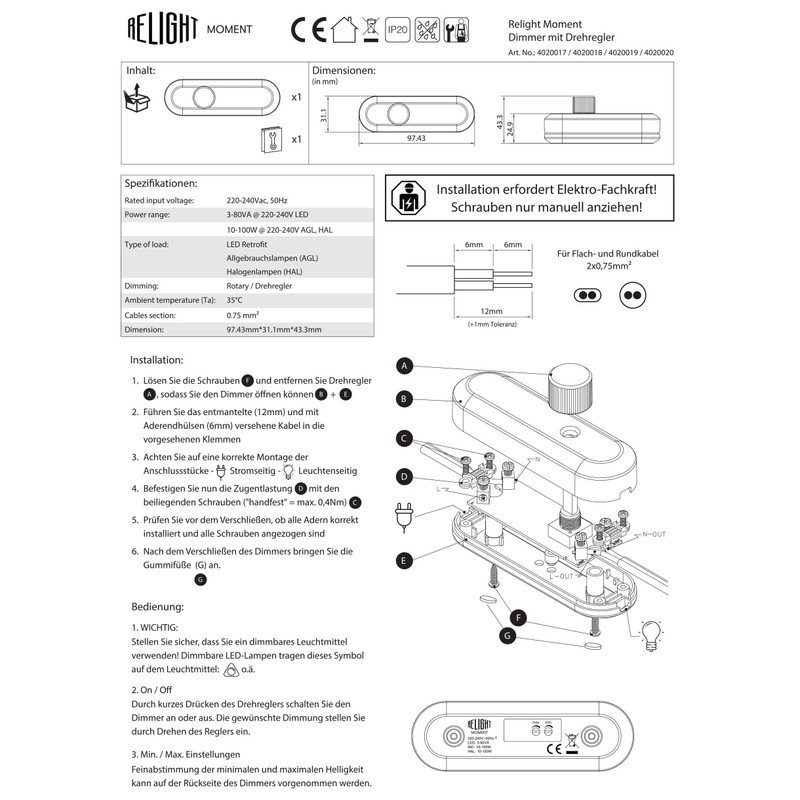 Relight Moment Trailing Edge Dimmer (LED 3-80 W, AGL &