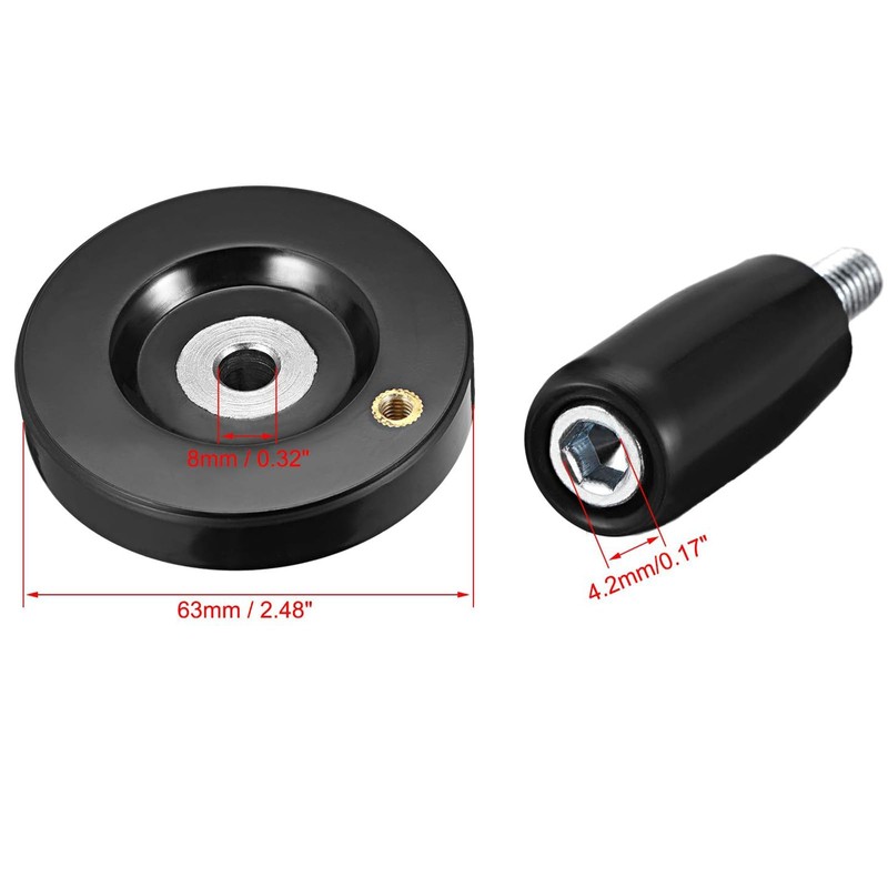 TOP-VIGOR 63mm Revolving Handle Hand Wheel, 8mm Hole Diameter Back