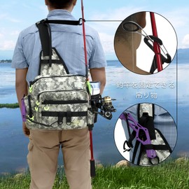 WATA CHAMP【ワタチャンプ】 Fishing Bag, Fishing Carrier Bag, Fishing Shoulder Bag, Waterproof, Large Capacity 7L, Multi-Pocket, 5 Carabiners, Double Zippers, Adjustable Shoulder Pad, Detachable Waist Belt
