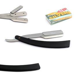 OdontoMed2011® PROFESSIONAL STRAIGHT BARBER EDGE STEEL RAZORS FOLDING SHAVING KNIFE BLACK FOLDING HAIR REMOVAL SHAVING RAZOR DOUBLE (Black Handle + 11 Blades)