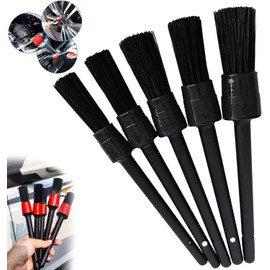 HEKE Kit de cepillos para Detalles de automóviles, cepillos de Limpieza con Diferentes tamaños para Limpiar el Interior y el Exterior del automóvil, el Motor y Las Rejillas de ventilación (5pk-Negro)