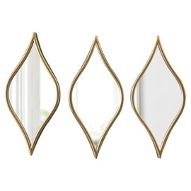 Sintosin Decorative Tear Drop Gold Mirror Wall Decor 6 X 15 Inch, Set of 3 Hanging Small Vintage Mirrors for Living Room, Metal Wall Art for Entryway Vanity Hallway Bedroom Bathroom