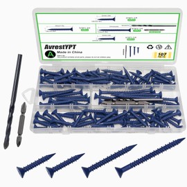 107 Pcs Concrete Screws with Drill bit Concrete Anchors Masonry Screws 3/16" tornillos para Concrete Cement Screws Assortment Kit for Anchoring to Masonry Brick Block Cement Stucco