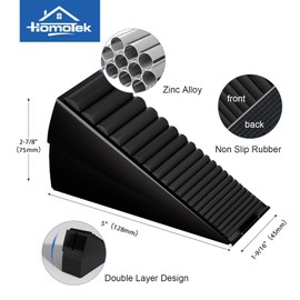 HOMOTEK Adjustable Tall Wedge Door Stopper, Heavy Duty Higher Door Stopper for Bottom of Door, Large Stainless Steel Door Stop Spring Non-Slip Rubber, Suit for Door Clearance of 0.2"-3", Black 2Pack