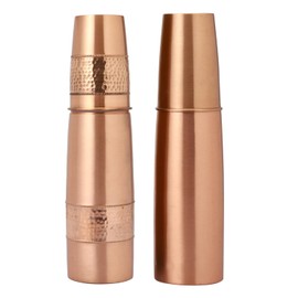 ANCIENTIMPEX Set of 2 Copper Water Bottles With Copper Tumblers For Ayurveda Health Benefits, 900 ml Capacity